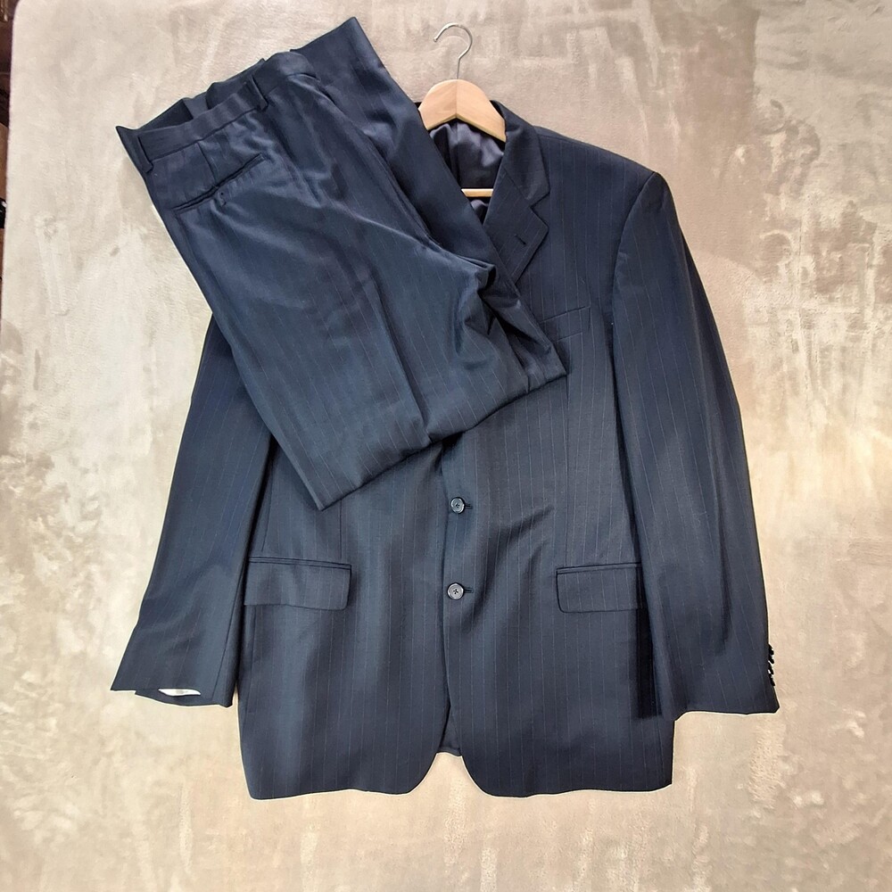 Joseph Abboud Suit Mens 44 Long Blue Wool Stripe Double Vent 3 Button Formal